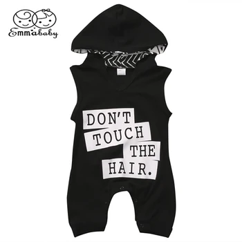 Emmababy Novorojenega Dojenčka Baby Boy Bombaž brez Rokavov Pismo Črno Romper Jumpsuit Hooded Obleke Obleke iz Enega kosa