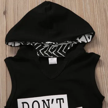 Emmababy Novorojenega Dojenčka Baby Boy Bombaž brez Rokavov Pismo Črno Romper Jumpsuit Hooded Obleke Obleke iz Enega kosa
