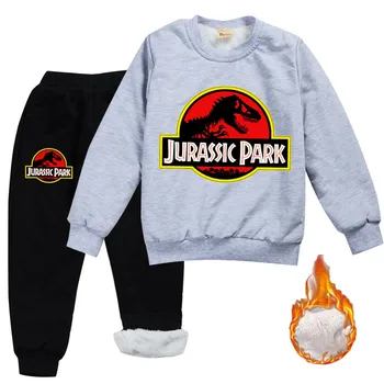 Dekle Zimska Oblačila Risanka dinozaver tiskanja Otroci hlače Moda obleko Debele Plus Debelo T-Shirt fant Tees Anime Jurassic Obleke 2020