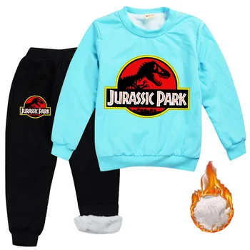 Dekle Zimska Oblačila Risanka dinozaver tiskanja Otroci hlače Moda obleko Debele Plus Debelo T-Shirt fant Tees Anime Jurassic Obleke 2020