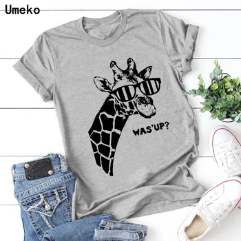Umeko Poletnih O-Vratu T-Majice za Ženske do leta 2020 Nova Žirafa Tiskanje Tees Vrhovi Ženska Moda Svoboden Tshirt Športna Oblačila Plus Velikost