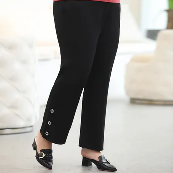 Novo pomlad jesen plus velikost širok noge hlače za ženske svoboden priložnostne velike elastični pas, dolge hlače črne 3XL 4XL 5XL 6XL 7XL