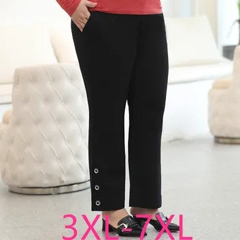 Novo pomlad jesen plus velikost širok noge hlače za ženske svoboden priložnostne velike elastični pas, dolge hlače črne 3XL 4XL 5XL 6XL 7XL