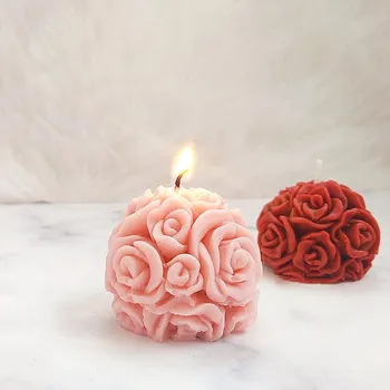 3D Rose Žogo Silikonski Sveča Plesni Cvet Plesni Mavca Za Aromaterapijo DIY Sveča Plesni Milo Plesni Torta v Obliki Sveče, zaradi Česar