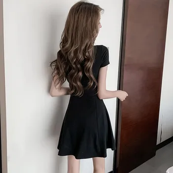 Poletje Linije Black Rdeče Obleke 2020 Moda Priložnostne Kratek Rokav Seksi Obleka Ženske Obleke Korejski Elegantna Kratka Mink Stranka Obleko