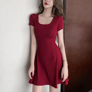Poletje Linije Black Rdeče Obleke 2020 Moda Priložnostne Kratek Rokav Seksi Obleka Ženske Obleke Korejski Elegantna Kratka Mink Stranka Obleko
