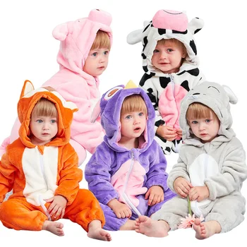 Lepe Risanke Flanela Otroške Igralne Obleke Šiva Zajec Panda Pižamo Bombaž Baby Boy Dekleta Živali Kostum Baby Jumpsuit Kigurumi Obleko