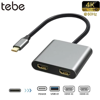 USB Tip C Hub Dvojni 4K HD HDMI-USB PD Polnjenje Vrata USB-C Razširitveno Postajo Podporo Dual-Screen Display za MacBook