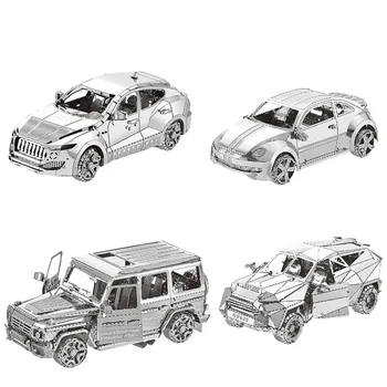 4pcs Določa HK Ku yuan 3D Kovinski Puzzle Mercedes Benz in SUV avto DIY Laser Cut Uganke Jigsaw Model, Igrače Za Odrasle, otroci darilo