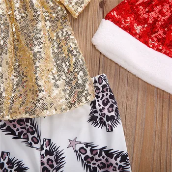 2020 Dekleta Božič Kompleti Oblačil Newbron Dekleta Sequins Off Ramo T-majice+Print Flare Hlače+Klobuki Otroci Dekleta Stranka Obleke
