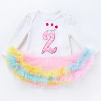 2. Rojstni dan Obleko Romper Baby Girl Obleke Malček Rojstni dan Tutu Obleke za Dekleta Stranka Nositi Dolg Rokav Obleka za Malčke