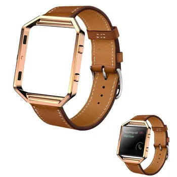 Kovinski Okvir Ohišje + Modna Unisex Luksuznega Usnja Watch Band za Fitbit Blaze Pametno Gledati