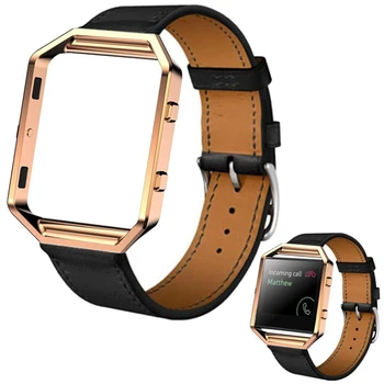 Kovinski Okvir Ohišje + Modna Unisex Luksuznega Usnja Watch Band za Fitbit Blaze Pametno Gledati