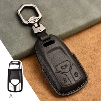 Pravega Usnja Avto ključ, primer 3 Buttns denarnice vrečko keyfob Za Audi 2016 2017 A4 A4L Allroad B9 V5 V7 TT TTS 8S 4m Pametni Ključ Torbica