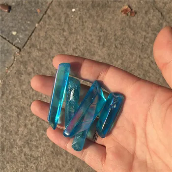 50 g Debelo Modro Aura Quartz Crystal Padle Kamni Titanium obložene