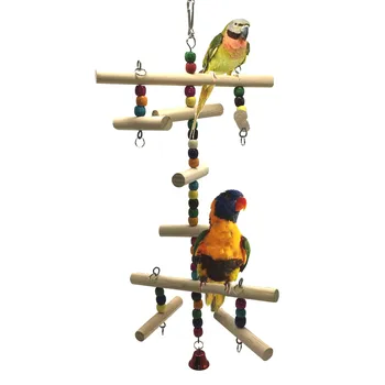 1PC naravnih lesenih papiga igrača za ptice barvne kroglice ptica dobave habitat stojalo za viseče niz viseče niz hišnih kletko papiga igrača