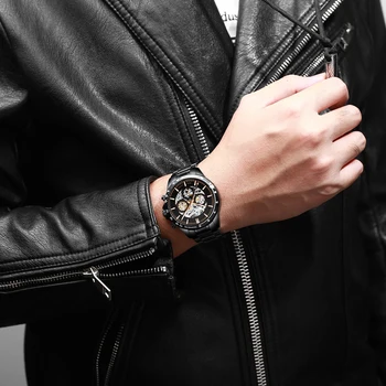 HAIQIN Črni moški gledajo Luksuzni Avtomatsko mehansko ročno uro moške ure top blagovne znamke luksuzni ure za moške Zlato okostje 2020