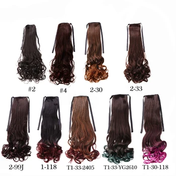 22 palčni Sintetičnih Las Čop Posnetek v Lase Razširitve Kodraste in Valovite Slog Konjski Rep Hairpiece Black Brown Za WomenHairstyle