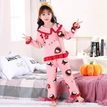 Bombaž Dekleta Pižame Določa Jeseni, Pozimi Dolg Rokav Otrok Sleepwear Nastavite Cute Pižamo Dekleta Pižame Kompleti za Otroke More