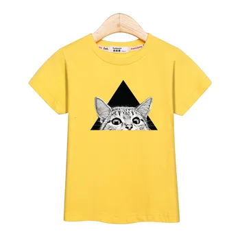 Otroci fantje nove t-shirt smešno obraz tiskanje vrhovi dekleta poletje vrhovi luštna mačka kratek rokav obleka otroka cotton tee shirt 3-13T
