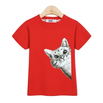 Otroci fantje nove t-shirt smešno obraz tiskanje vrhovi dekleta poletje vrhovi luštna mačka kratek rokav obleka otroka cotton tee shirt 3-13T