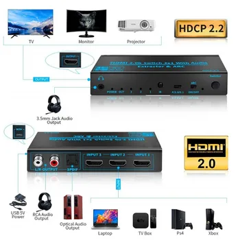 4K Full HD v Visoki Ločljivosti, HDMI 2.0 Stikalo HDMI Stikalo 3 v 1 izhod Z Zvokom Extractor podpira LOKA
