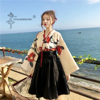 Ženske Obleke Izboljšano Hanfu Cvet Kostum Pravljice Križ Colla Krilo Vezene Tiskanja Oblačila Kitajski Stil Dekle Študent Haljo Set