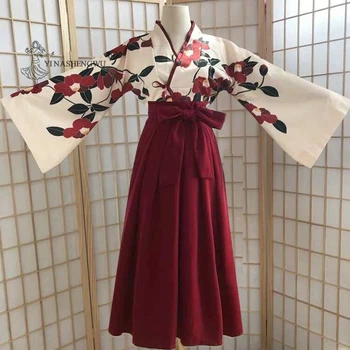 Ženske Obleke Izboljšano Hanfu Cvet Kostum Pravljice Križ Colla Krilo Vezene Tiskanja Oblačila Kitajski Stil Dekle Študent Haljo Set