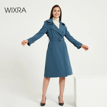 Wixra Ženska Jarek S Pasovi Klasičnih Osnovne Visoke Kakovosti Modra Dolg Plašč Elegantna Ženska Windbreaker Vrhnja Oblačila