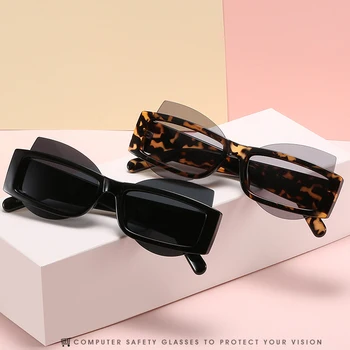 Moda Votlih Majhen Pravokoten Okvir Rimless Cat Eye Objektiv, Sončna Očala Ženske Letnik Edinstveno Očala Trendi Sončna Očala