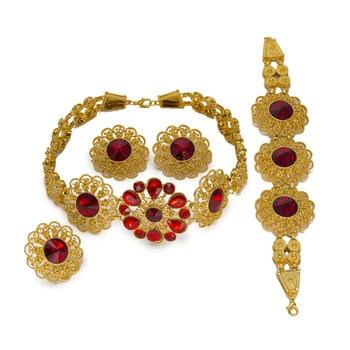 MUKUM Dubaj Čar ženske, nakit set Rdeče Veliki Kristalni Ogrlica italijanske Luksuzne Poročne Poročni Nakit afriške kroglice nakit set