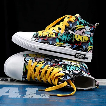 Copati moški Klasičnih visoko-top par skateboard shoes dihanje čipke-up priložnostne čevlji Trendy grafiti ulica čevlji