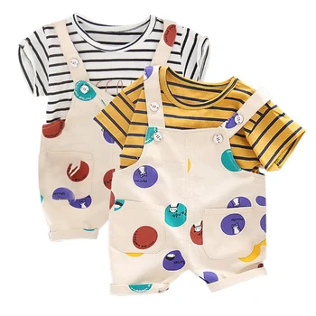 Risanka Baby Fantje Oblačila, ki Prugasta Natisni T-shirt Bluzo Majica+Cvetlični Trak Hlače Priložnostne Obleke Otroci Obleke, Kompleti