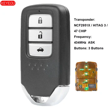 KEYECU VPRAŠATI 434Mhz ID47 Smart Remote Key Fob 3 Gumb za Honda Mesto Jazz Državljanske Milost - FCCID: KR5V2X