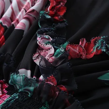 2019 poletje nove ženske svile rose tiskanje Proti-vrat dolgo obleko 190115JT01