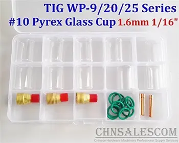 CHNsalescom 26 kos TIG Varjenje Plina Objektiv #10 Stekla Pyrex Pokal Komplet za WP-9/20/25 1.6 mm 1/16