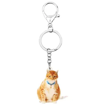 Bonsny Akril Oranžna American Wire Las Mačka Muca Keychains Key Ring Živali Nakit Darilo Za Dekleta, Torbico, Denarnico Dekoracijo