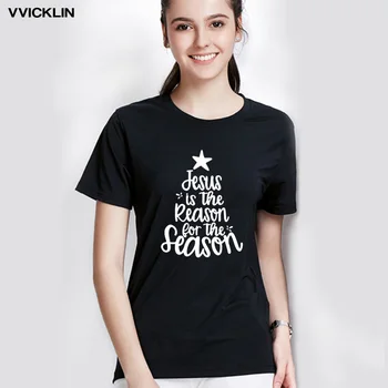 Jezus Je Razlog za Sezono Božič Citiram T Majica Kratek Rokav Bombaž Majica s kratkimi rokavi Ženske Modni Grafični T Shirt Spusti Ladje