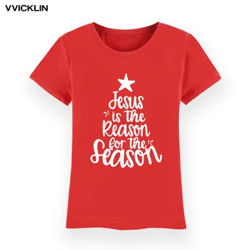 Jezus Je Razlog za Sezono Božič Citiram T Majica Kratek Rokav Bombaž Majica s kratkimi rokavi Ženske Modni Grafični T Shirt Spusti Ladje