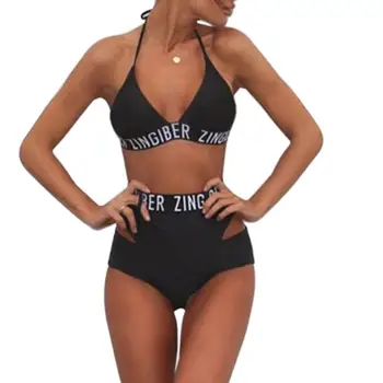 Seksi Brazilske Ženske Bikini Bandeau Povoj Bikini Komplet Push-Up Brazilski Kopalke Plažo Kopalke Badpak Dames Zwart Dve KOS