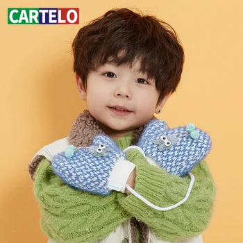 CARTELO 2020 novo otrok tople pletene rokavice zimske športe na prostem plus žamet debele tople rokavice srčkan risanka rokavice