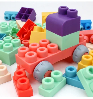 Baby 3D Velika Velikost Mehke Plastike Stavbe, Bloki, na Dotik Roke Teethers Združljiv Opeke Začetku Izobraževalne Gume Opeke Igrača za Otroka