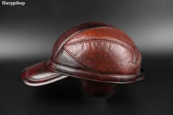 Pozimi novi vodja plast cowhide klobuk moških priložnostne Baseball Kapa Klobuk ušesa toplo usnje vrhuncem skp
