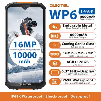 OUKITEL WP6 IP68 Vodotesen 10000mAh Mobilni Telefon Helio P70 4GB 128GB Jedro Octa 16MP Trojno Kamere 6.3