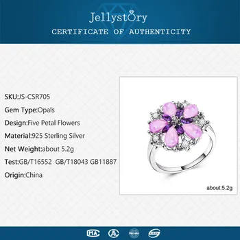 Jellystory Moda Srebrni Prstan 925 Nakit s Pet cvetnih listov rož Ustvarili Opals Cirkon dragih kamnov za Ženske Obroči Poročna Darila