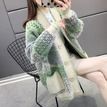 Pleteno Jopico Jakna Ženske 2020 novih ženskih oblačil jesen korejskem slogu svoboden leni slog pulover vsestranski