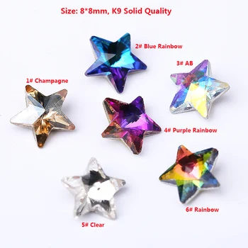 8 mm K9 Kakovosti 50pcs/vrečko Zvezda Oblike Nail Art Steklo Kamni Kristali Strass Fancy Nosorogovo Pointback star crystal