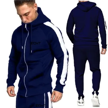 Vroče Prodaje 2019 Majica Moški Zip bo Ustrezala Tek Fitnes Šport Priložnostne Moški pulover s kapuco + Hlače za Tek Športna Obleka, moška Obleka