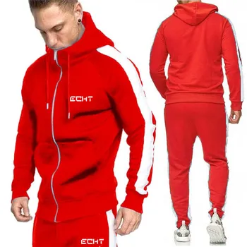 Vroče Prodaje 2019 Majica Moški Zip bo Ustrezala Tek Fitnes Šport Priložnostne Moški pulover s kapuco + Hlače za Tek Športna Obleka, moška Obleka