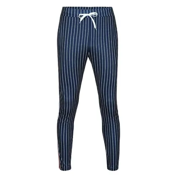 Moške prugasta poslovnih hlače ravne ravne retro šivanje Ulične plus velikost hlače Moški elastično vrvico pasu hlače